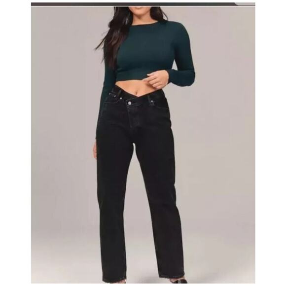 Abercrombie & Fitch The Dad High Rise Curve Love Women's Jean Size 25 Black - Picture 1 of 9